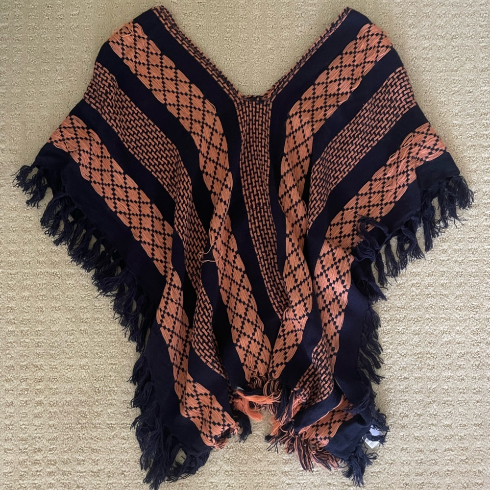Free People orange and navy knit poncho